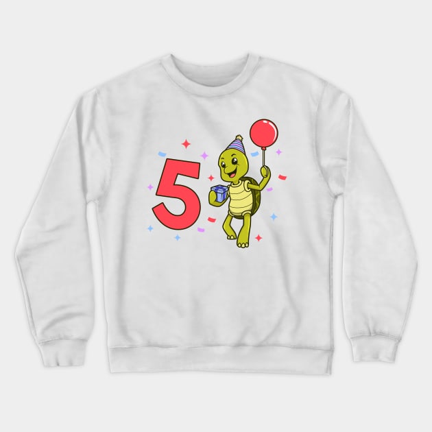 I am 5 with turtle - kids birthday 5 years old Crewneck Sweatshirt by Modern Medieval Design